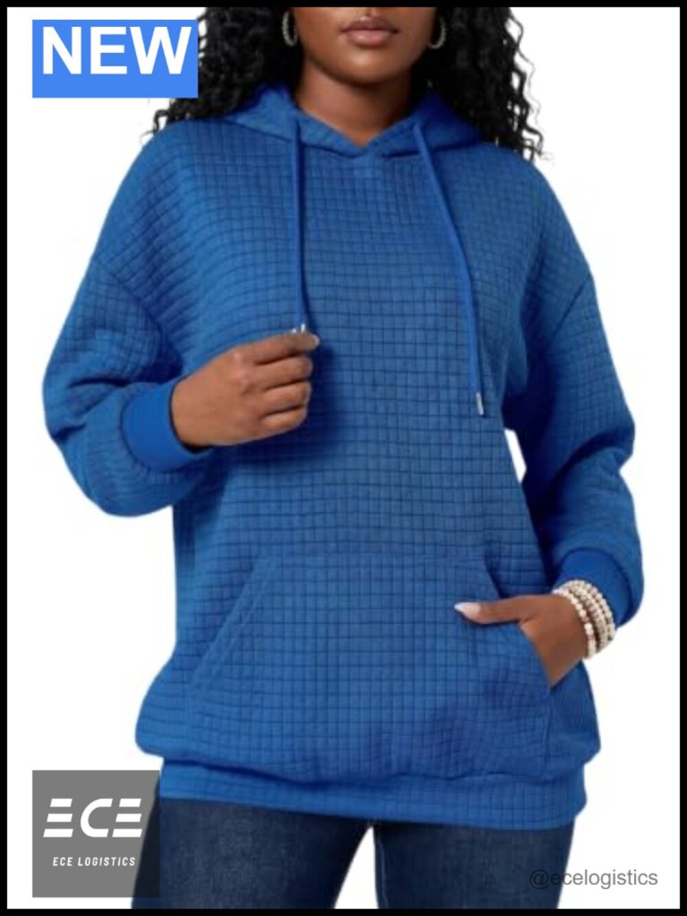 Womens Waffle-Knit Hooded Sweatshirt Long Sleeve Drawstring Pullover